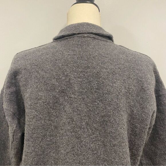 EILEEN FISHER XL Gray Merino Wool One-Button Slouchy Sweater Blazer Notch Collar - Picture 7 of 16